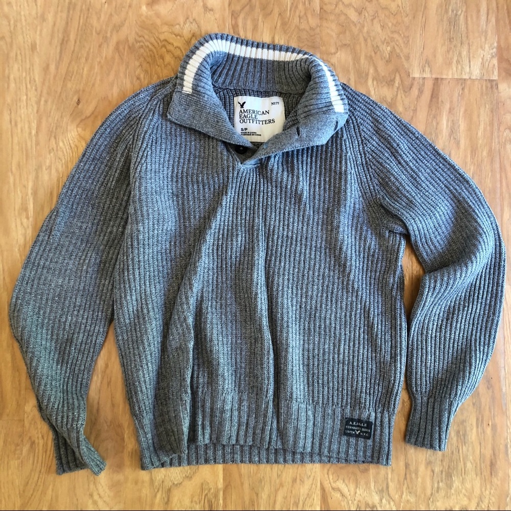 Men’s AEO Thick Gray Knit Pullover